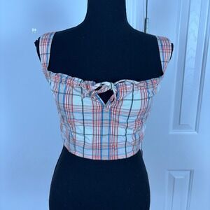 RVCA Plaid Bella Tie Front Crop Top‎ Tank Size S NWT